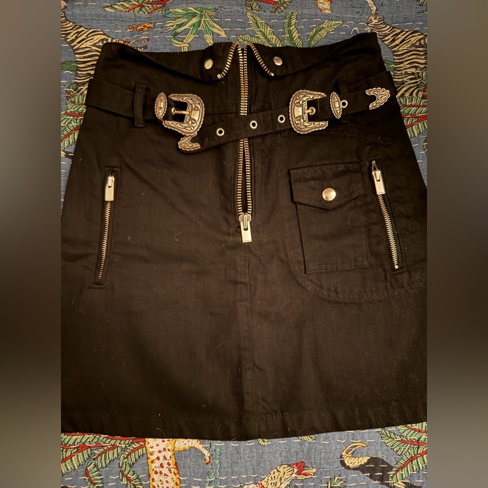 Utility Denim Mini Skirt with Western Style Belt